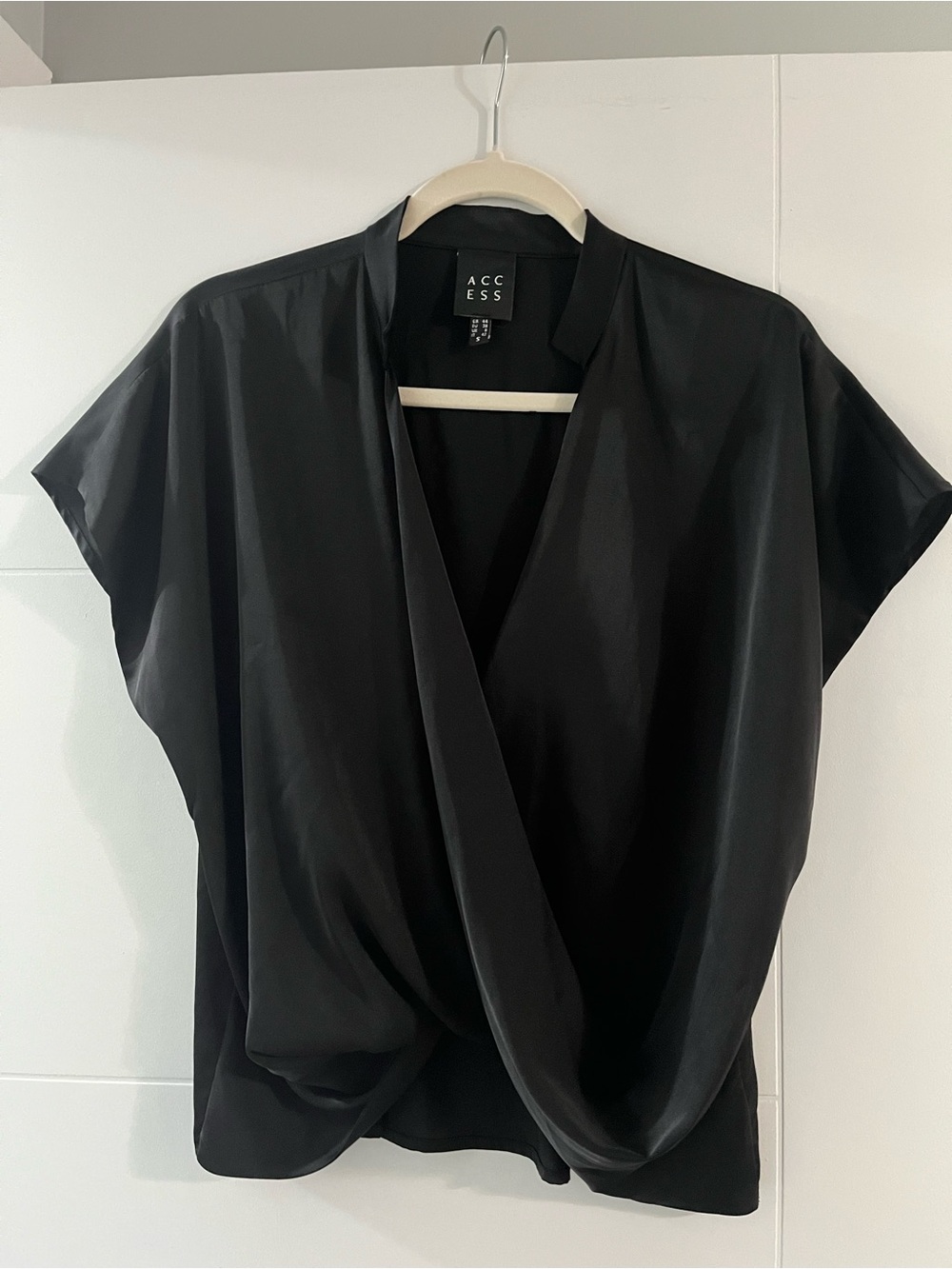 Black Draped V-Neck Women’s Blouse